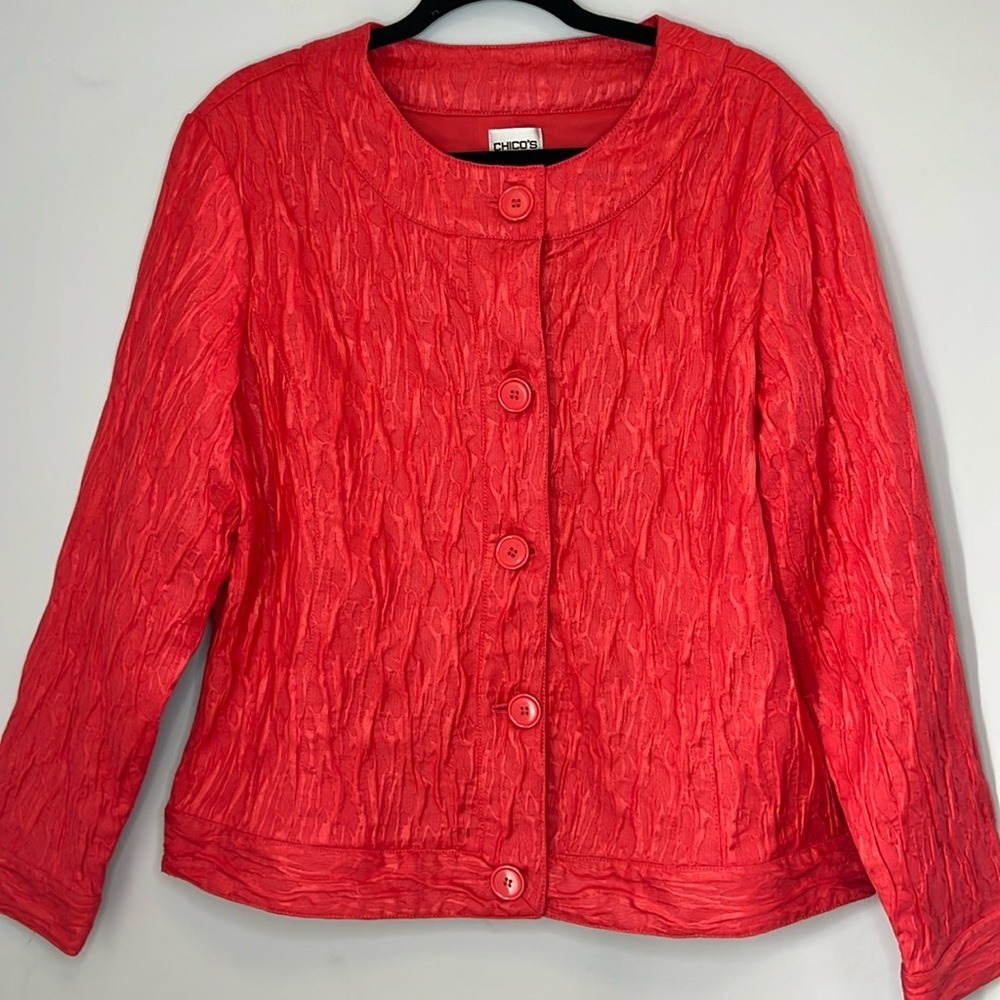 Chico's Women's‎ Large Stunning Red Textured Button Up Jacket Blazer Cottage